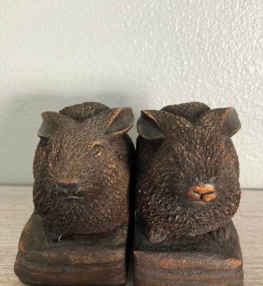 Bronze style Resin Vintage Bunny Rabbit Bookends - Mid Century Woodland Brown