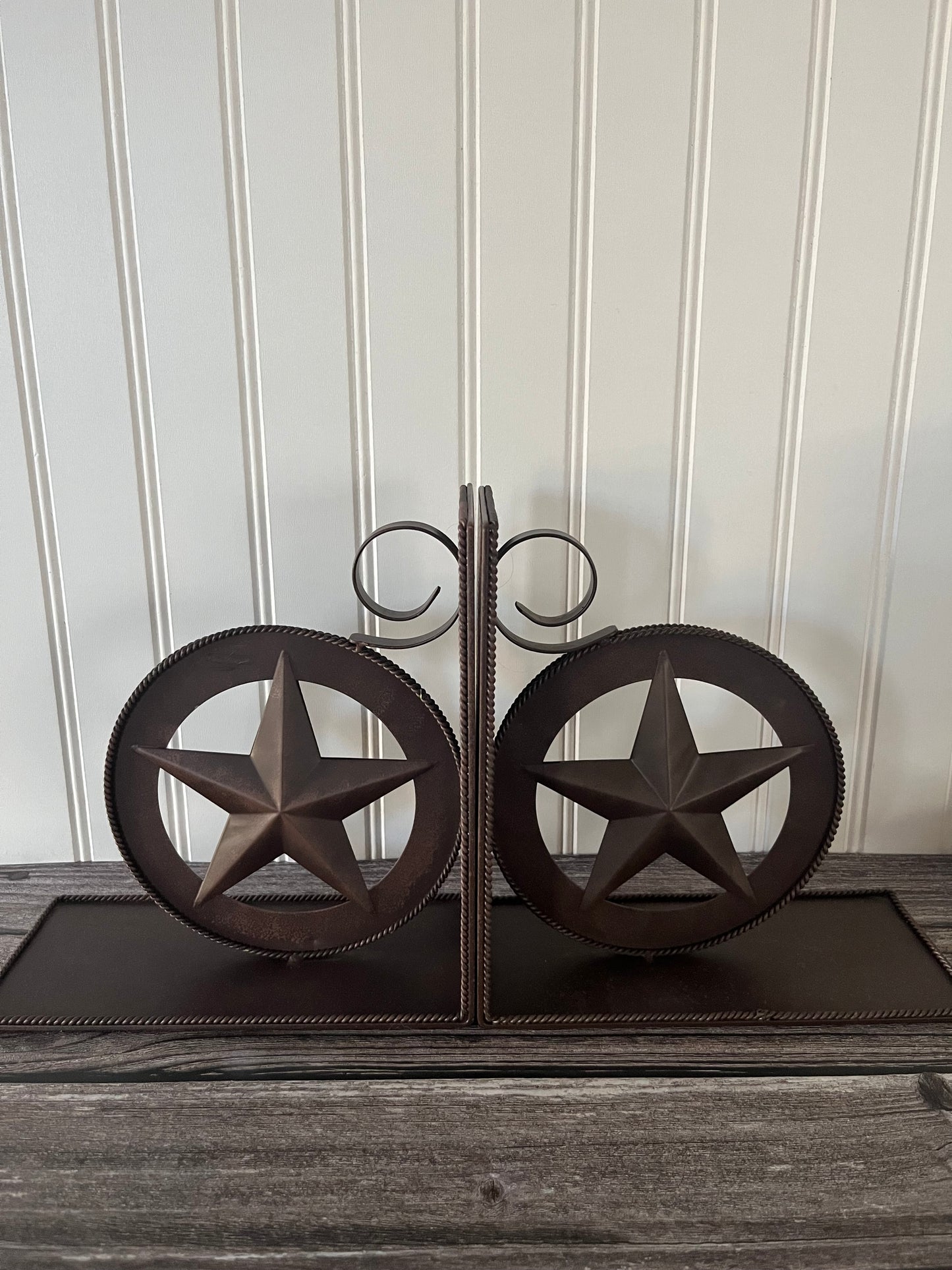 Vintage Cowboy Rustic Lone Star Emblem Metal Bookends Set of 2