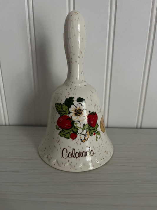 1970’s Vintage Wild Strawberry Blossom Flower Vine Treasure Craft Style Bell - Colorado Ceramic Souvenir Gift, Retro Bell