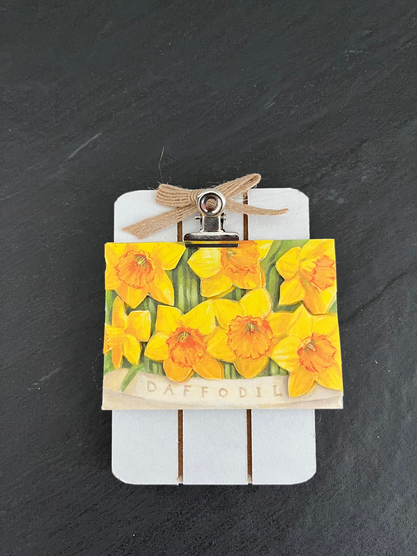 Art Card Modern 2010 Original Mixed Media with Yellow Flower Daffodil Application