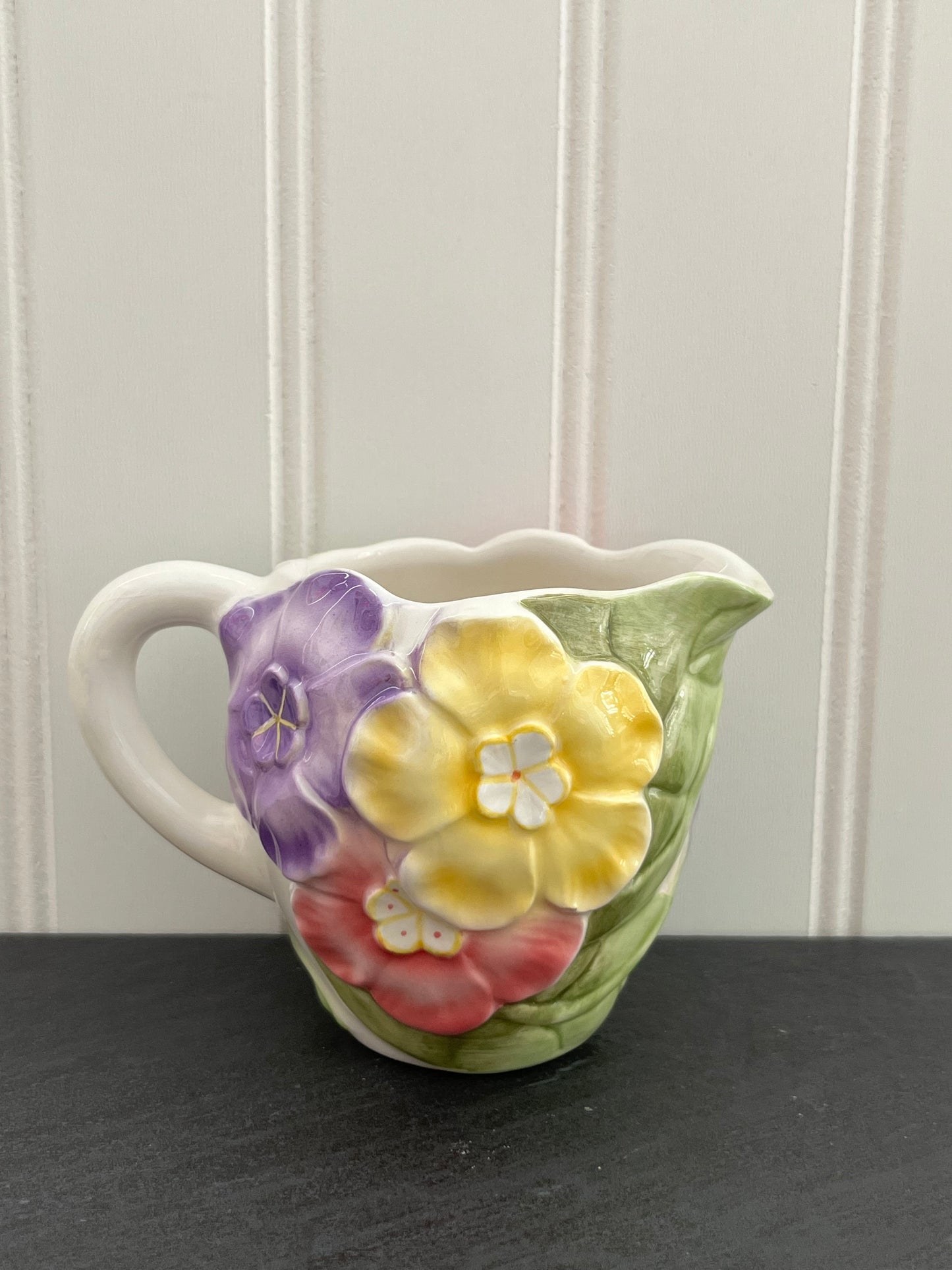 Vintage Majolica Style Floral  Creamer,  Pottery by Andrea Sadek Jay Willfred