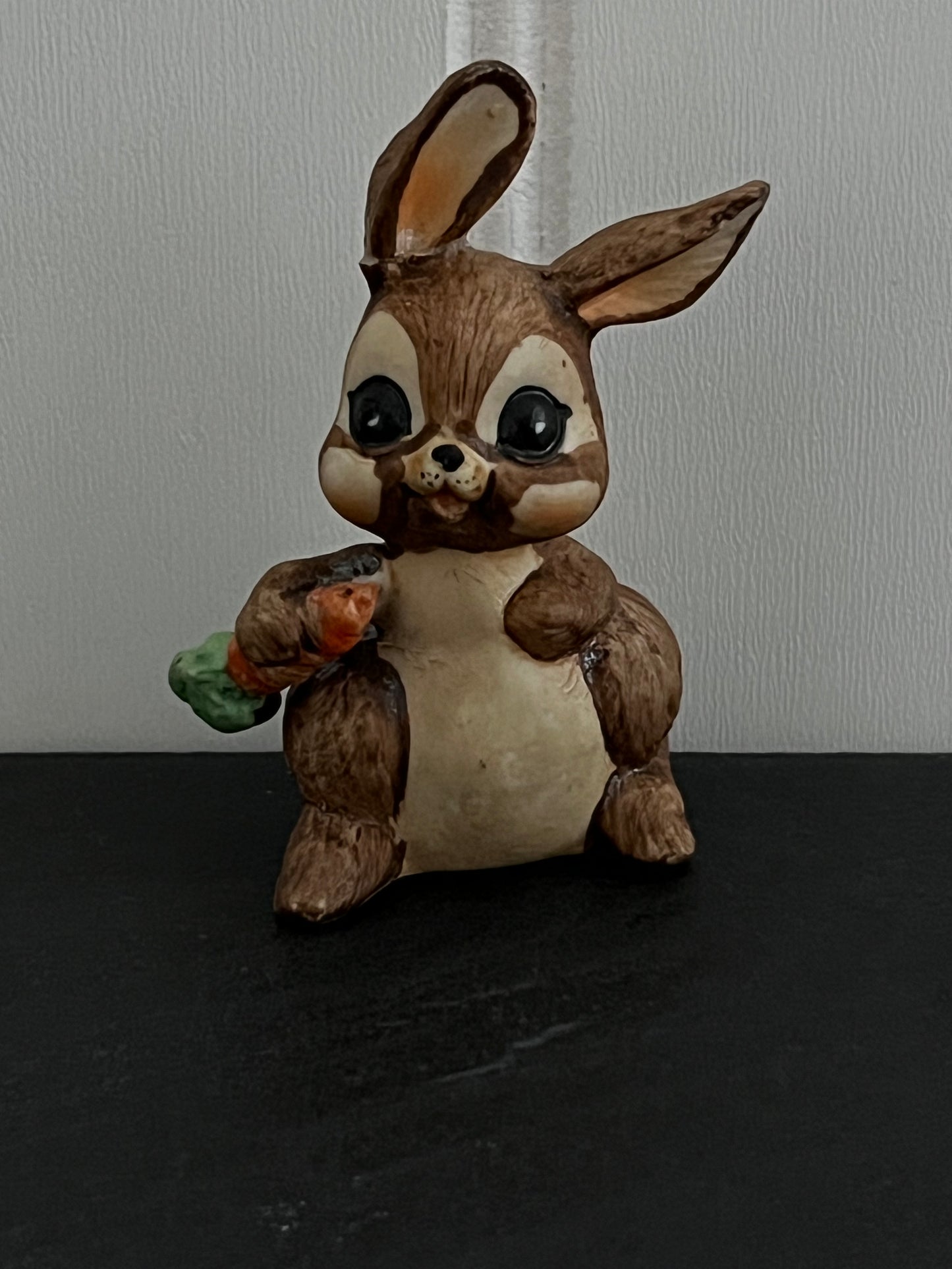 Vintage Hand-Painted Thumper Style Floppy Eared Brown Bunny Rabbit with Carrot Figurine -