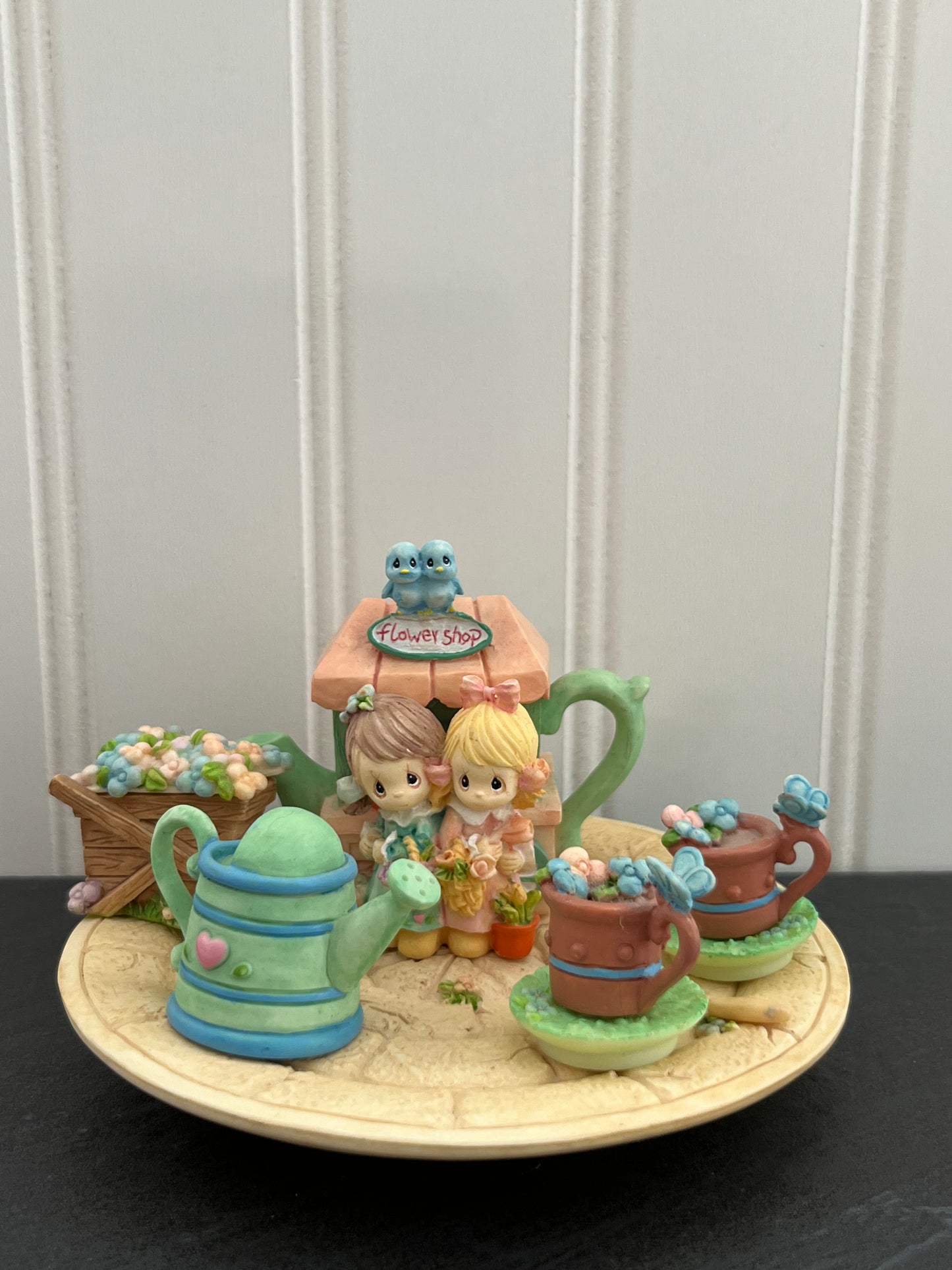 Flower Shop Resin Miniature Floral Tea Set - Precious Moments 482579 1998 Mini Teaset By Enesco