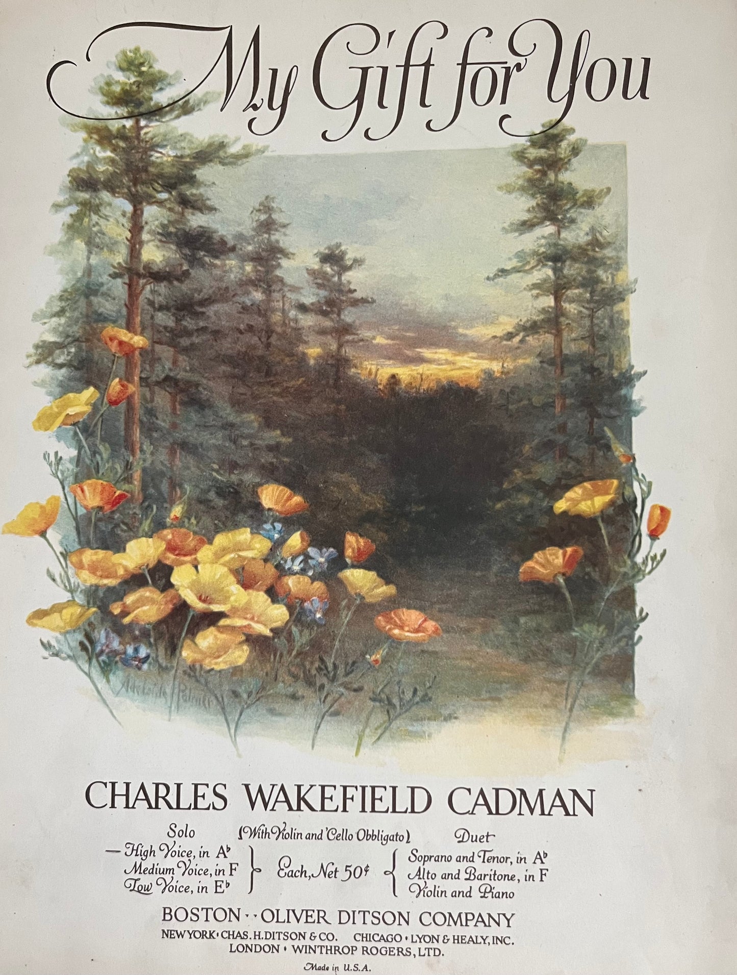 My Gift for You Sheet Music (1926) by Charles Wakefield Cadman | Vocals, Piano, Violin & Cello | Vintage 20th Century | Boston, Oliver Ditson Company