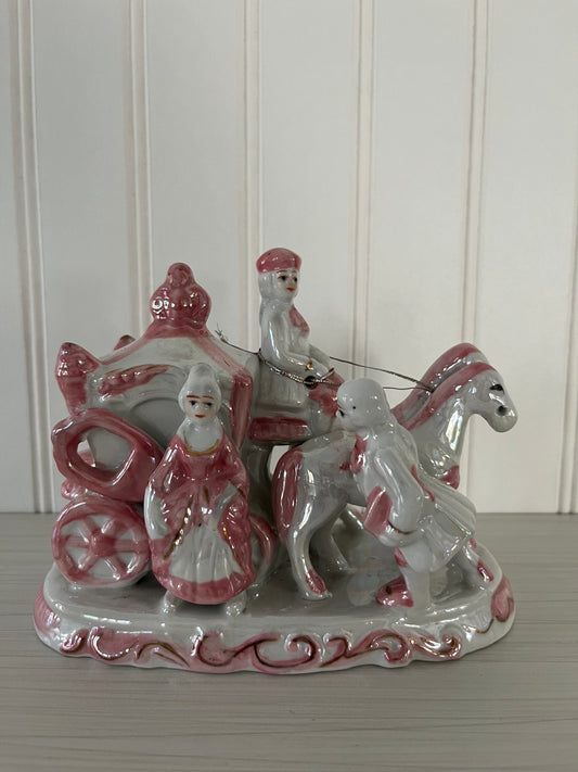 Vintage Kitsch Porcelain Princess Cinderella Horse-Drawn Carriage with Horseman Circa 1960