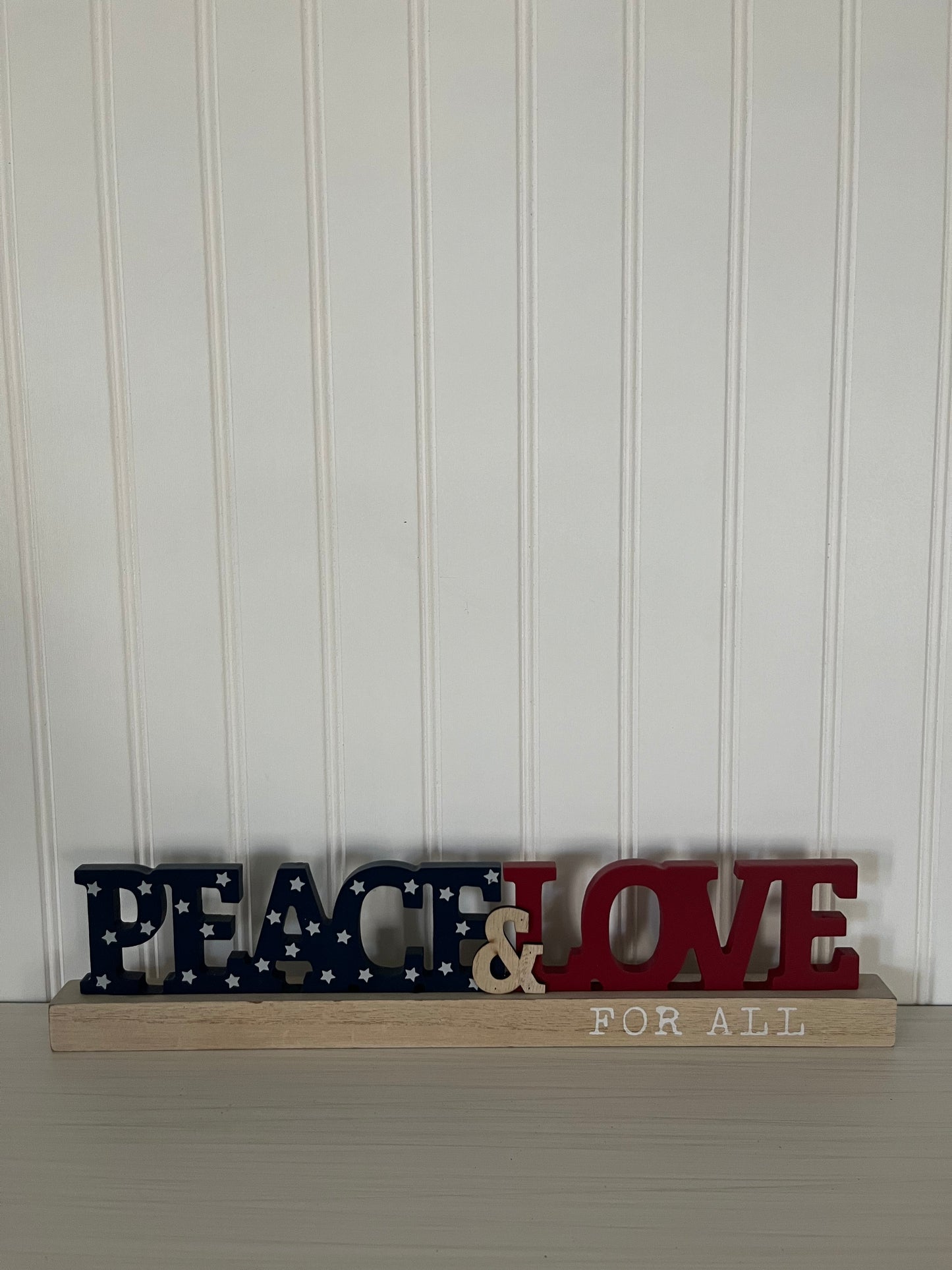 Vintage Red White & Blue Peace & Love Sign - 17”x3” Retro Decor