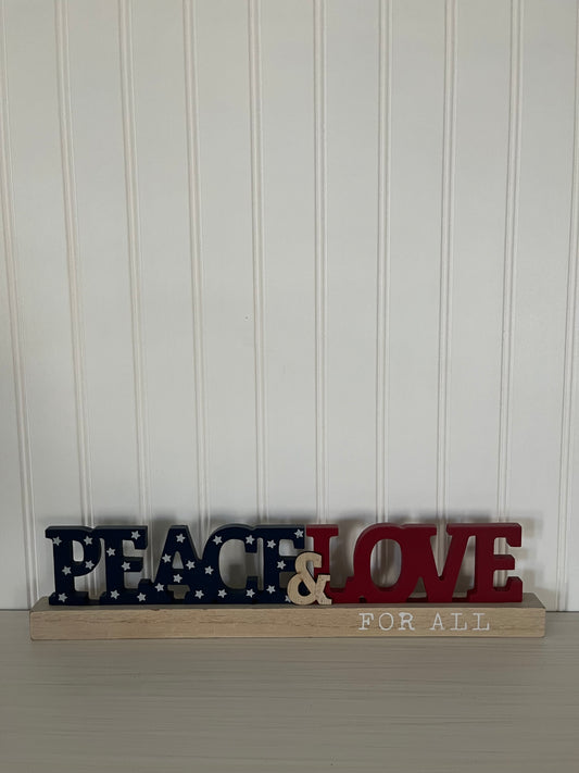 Vintage Red White & Blue Peace & Love Sign - 17”x3” Retro Decor