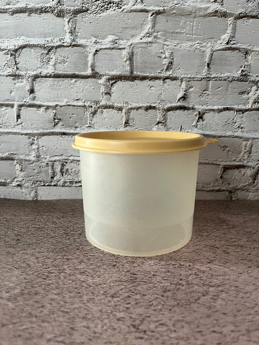 Vintage Tupperware Round Container with Golden Yellow Lid