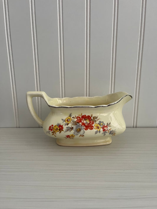 Vintage 1940s W. S. George Lido Canarytone Gravy Boat - Floral Multicolor, 7-Inch 898A