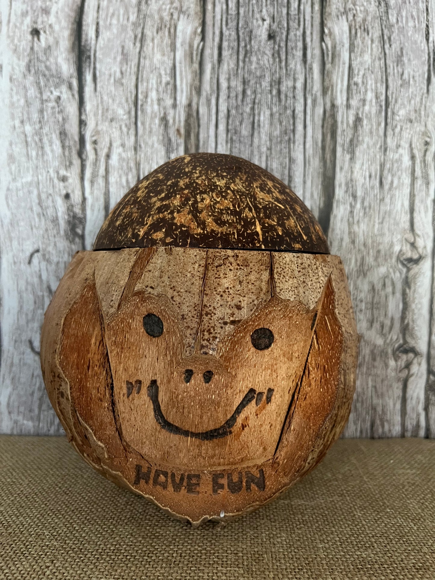 Carved Tiki Coconut Head Souvenir Money Bank – Vintage Island Décor, Aloha Tiki Tiki Islands Fusion Theme