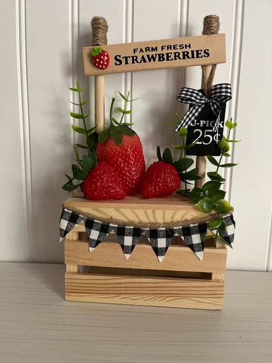 Handmade Fresh Farm Strawberries Sale Booth Stand - Rustic Tiered Tray and Kitchen Decor