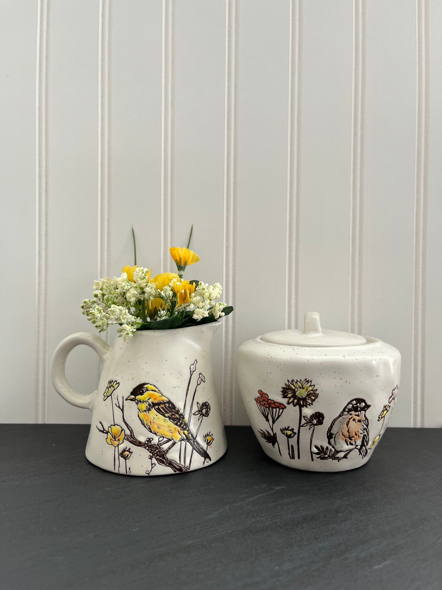 Spectrum Designz Pottery Wildflower Songbirds Creamer & Sugar Set