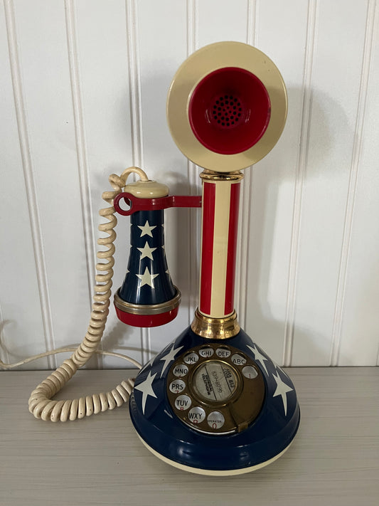 Vintage American Telecom Bi-Centennial Candlestick Rotary Phone - 1973 Red, White, & Blue Collectible