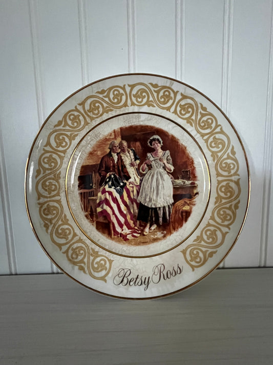 Vintage Avon Betsy Ross Patriot Flagmaker Plate - 1973 Collectible, 9” Decorative Plate