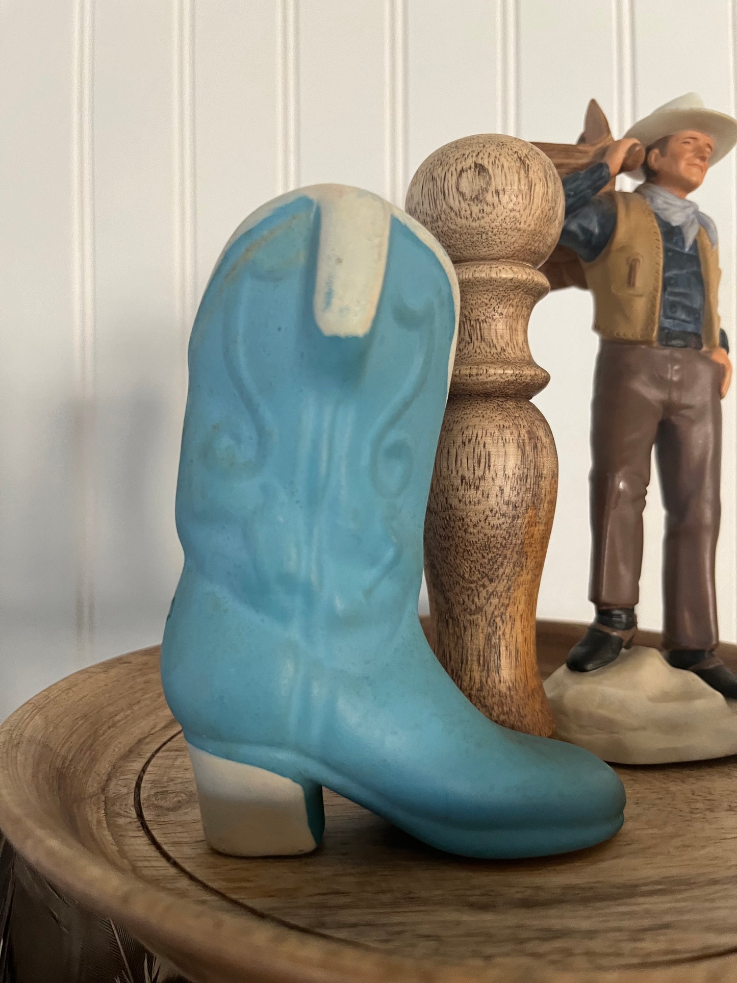 Small Vintage Hand-Painted Ceramic Western Cowboy Boot Figurine Vase - 4” Deep x 5” High