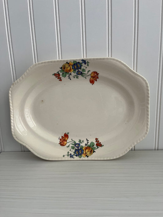 Circa 1930 Vintage Homer Laughlin Yellowstone Style Floral Motif Serving Dish with Textured Ridge Edge