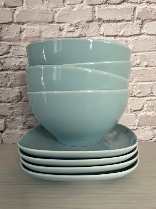 IKEA 365+ Susan Pryke Light Blue Turquoise 4 Bowl & 4 Plate Sets– 2000s Minimalist Modern