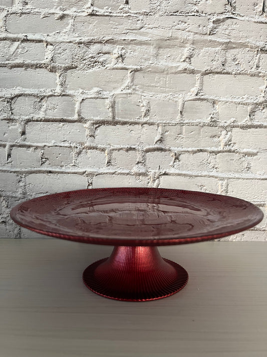 1950s Vintage-Inspired Red Glitter Concentric Dot Pattern Glass Display/Dessert Stand –