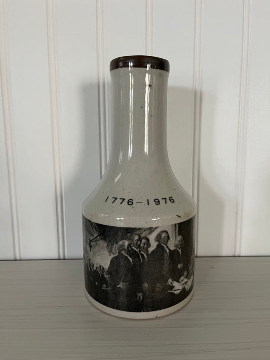 Vintage Ceramic Bicentennial Liquor Jug Bottle With Print of John Trumbull’s Declaration of Independence Decanter 1776-1976