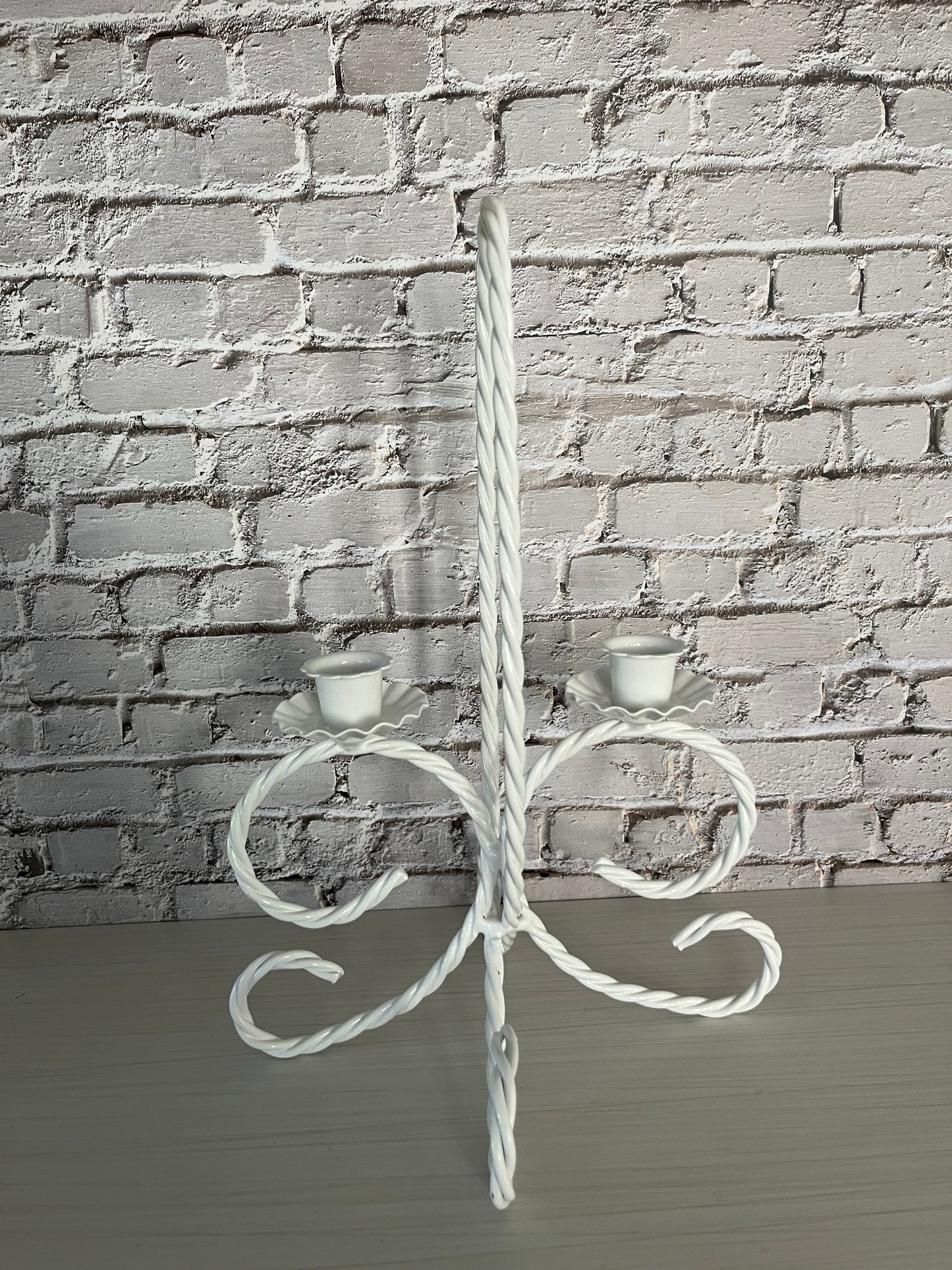 1970’s Vintage Homco White Twisted Rope Shabby Chic Double Candlestick Holder