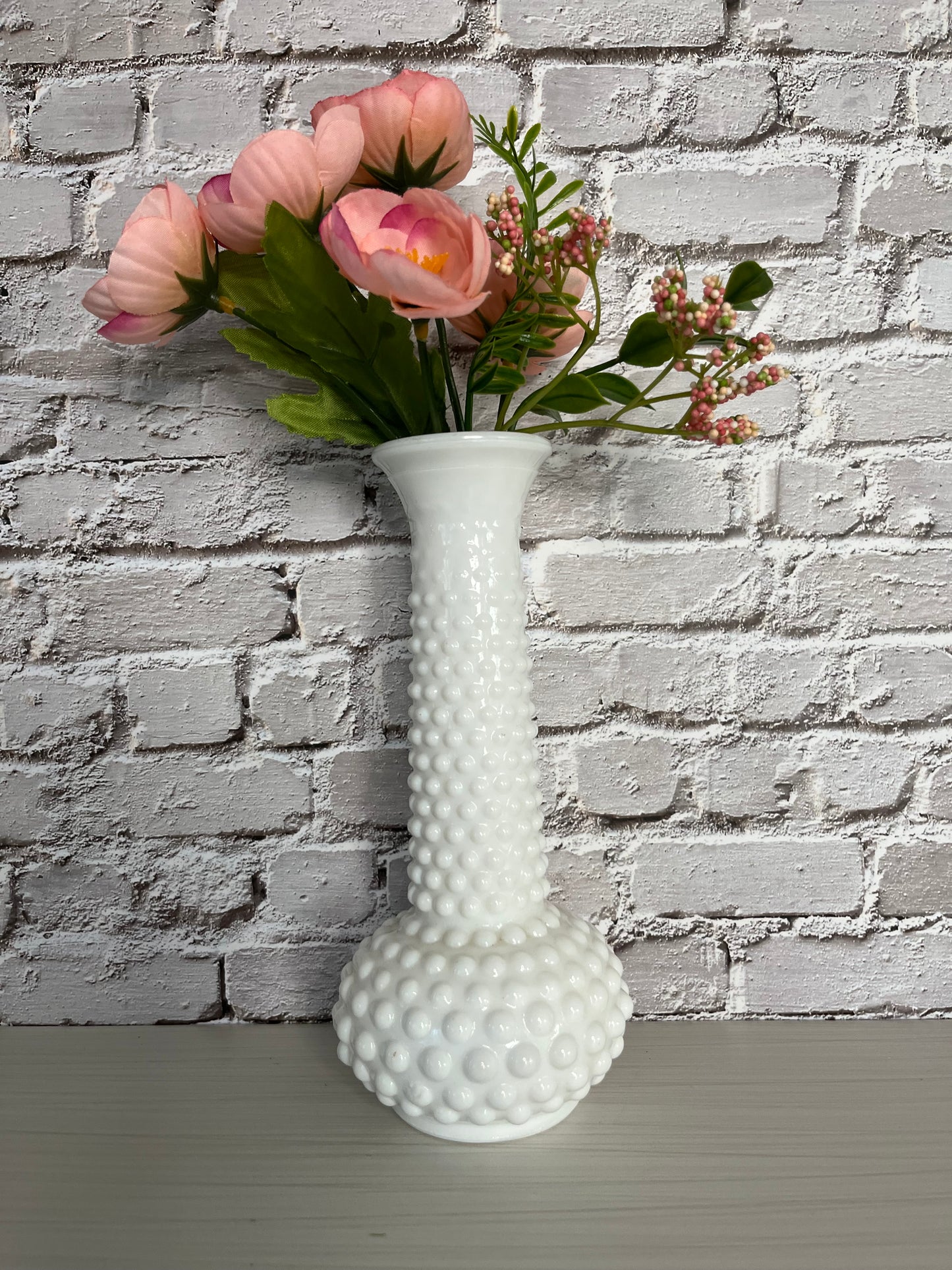 Vintage 1950’s EO Brody Co. White Milk Glass Hobnail Bud Vase