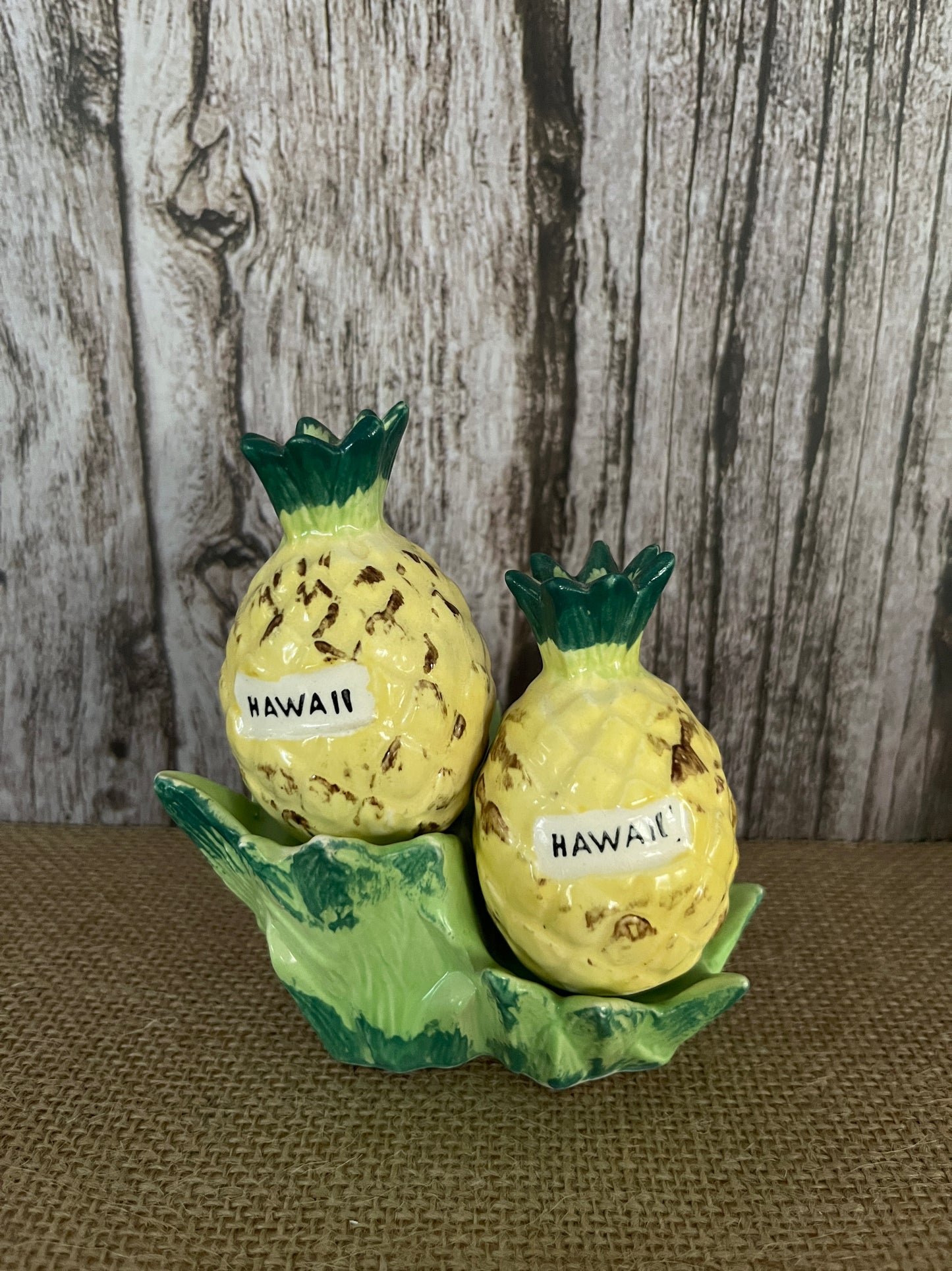 Circa 1950’s Vintage Hawaiian Pineapple Salt & Pepper Shakers - Kitschy   souvenir Collectible