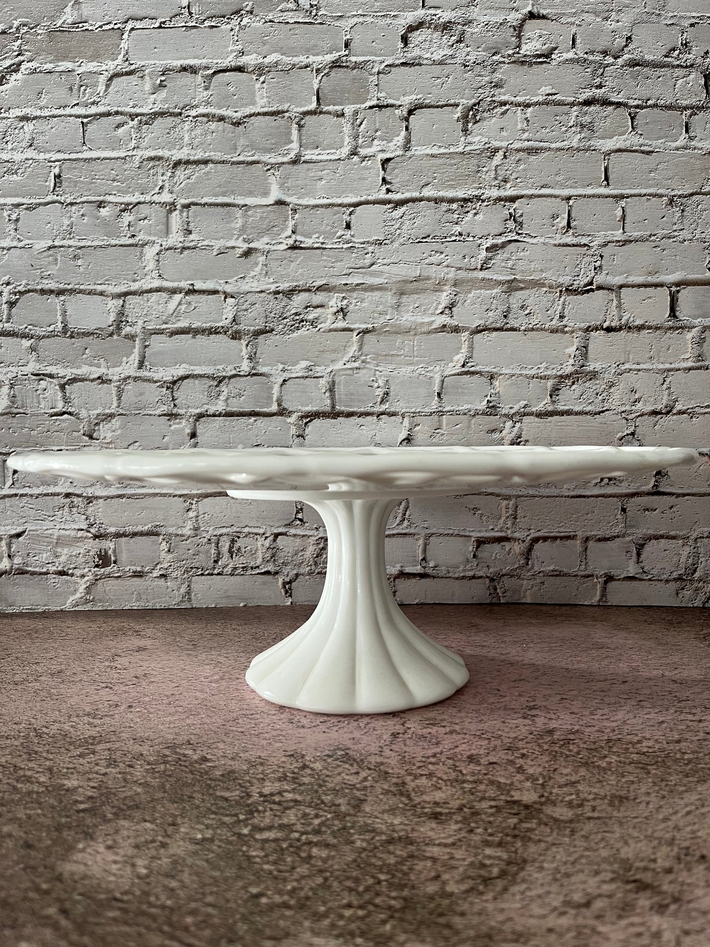 Vintage Pitman-Dreitzer Colony Lace Edge Milk Glass Pedestal Cake Stand