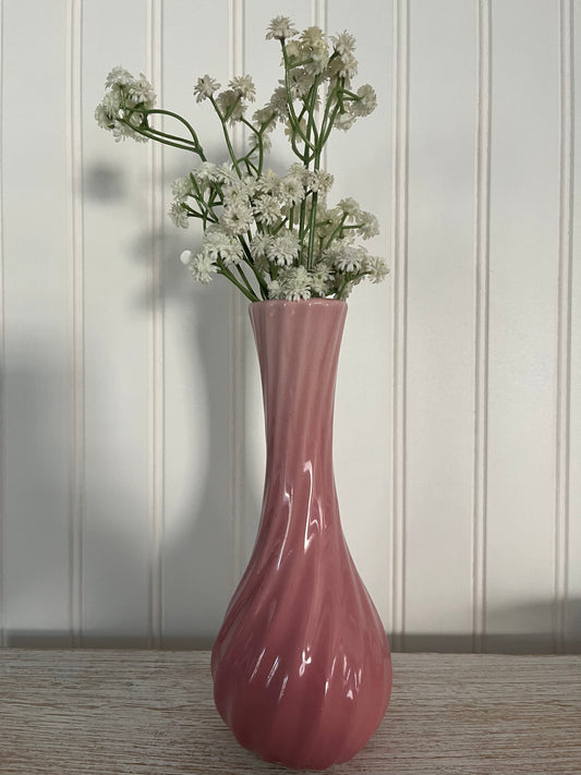 Vintage Mid Century Modern 1950s Art Deco Pink Pottery Fluted Bud Vase