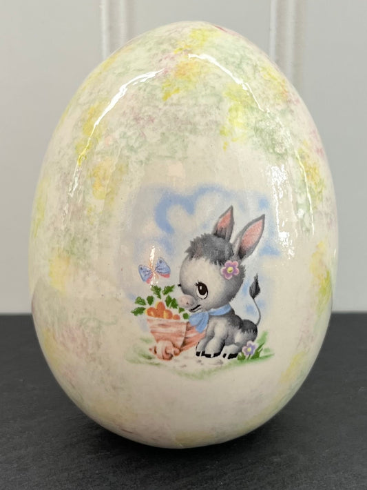 Mid-Century European Ceramic Egg with Baby Donkey -