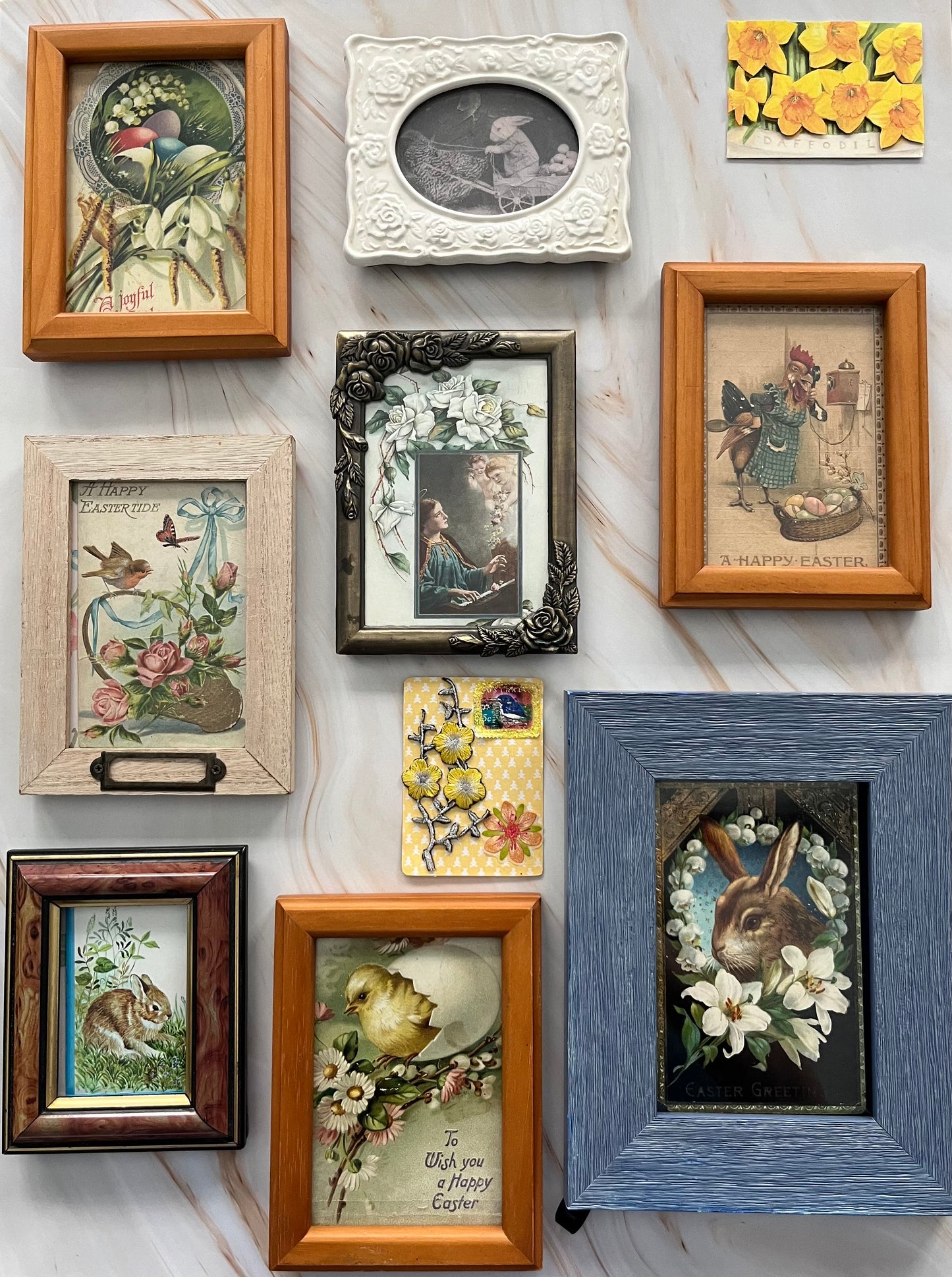 Vintage Style Ephemera Mixed Media Artist Trading Card - Bunny Rabbit in Ceramic Flower Frame”