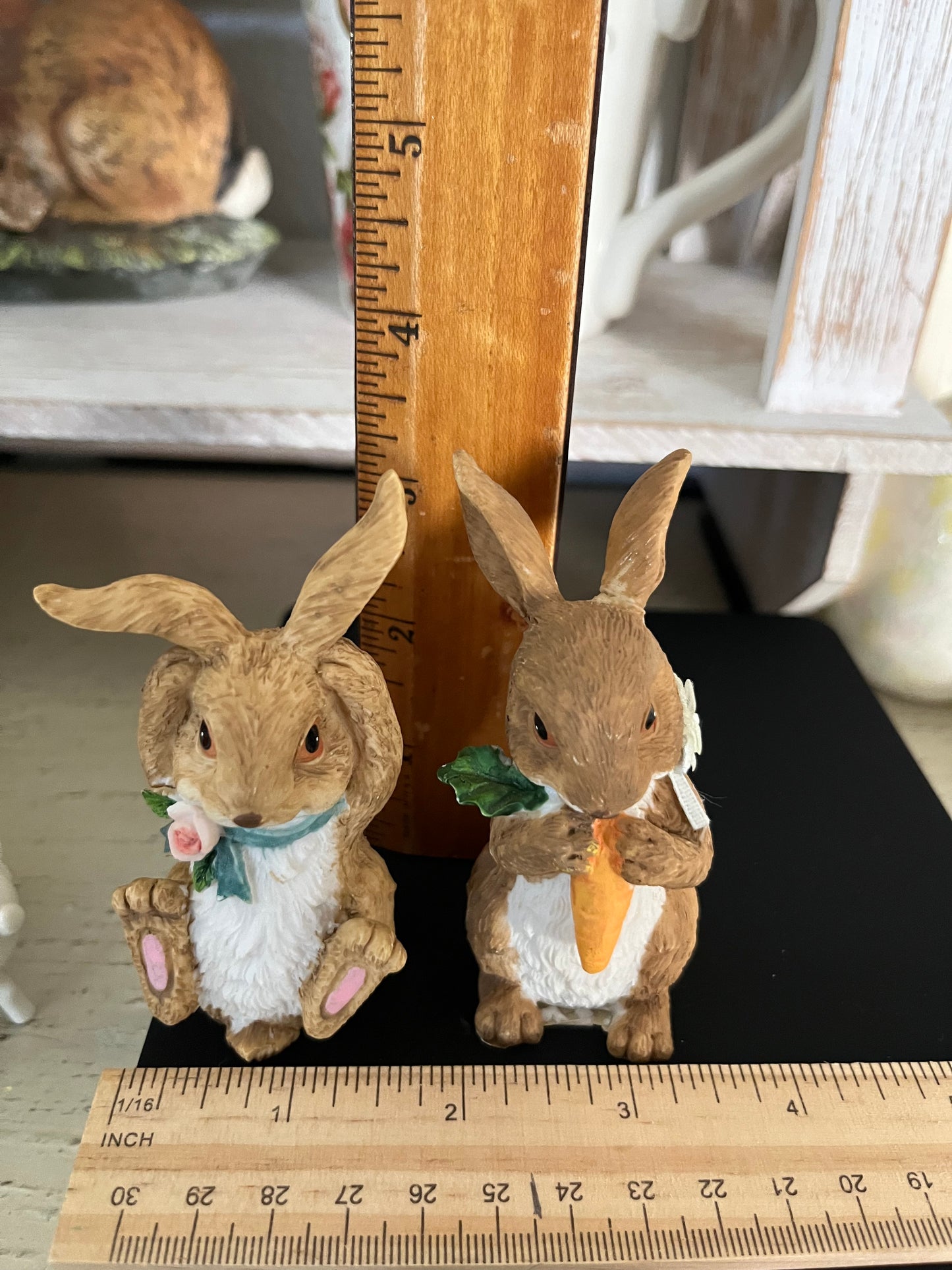 Adorable Resin Brown Bunny Figurines - Set of 2 Preloved Collectibles