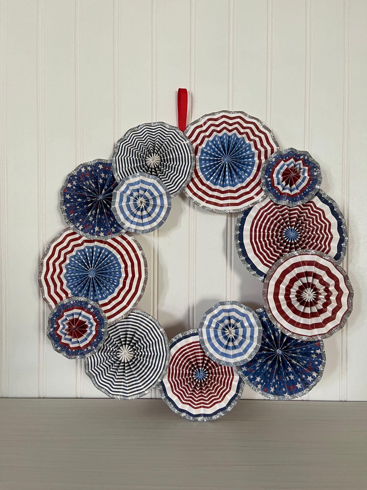 Ashland 4th of July Patriotic Paper Fan Wall Wreath - 15.5” Red White Blue Festive Decor