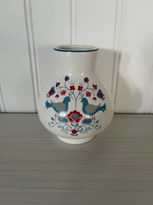 Vintage Scandinavian Bud Vase with Love Birds - Mid Century Dutch Folk Art Design