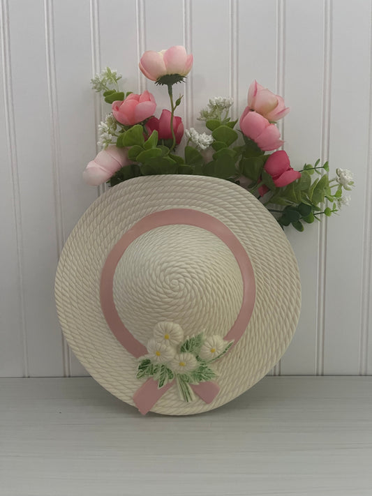 Vintage 1985 Plastic & Burwood Spring Bonnet Wall Pocket - Decorative Easter Decor