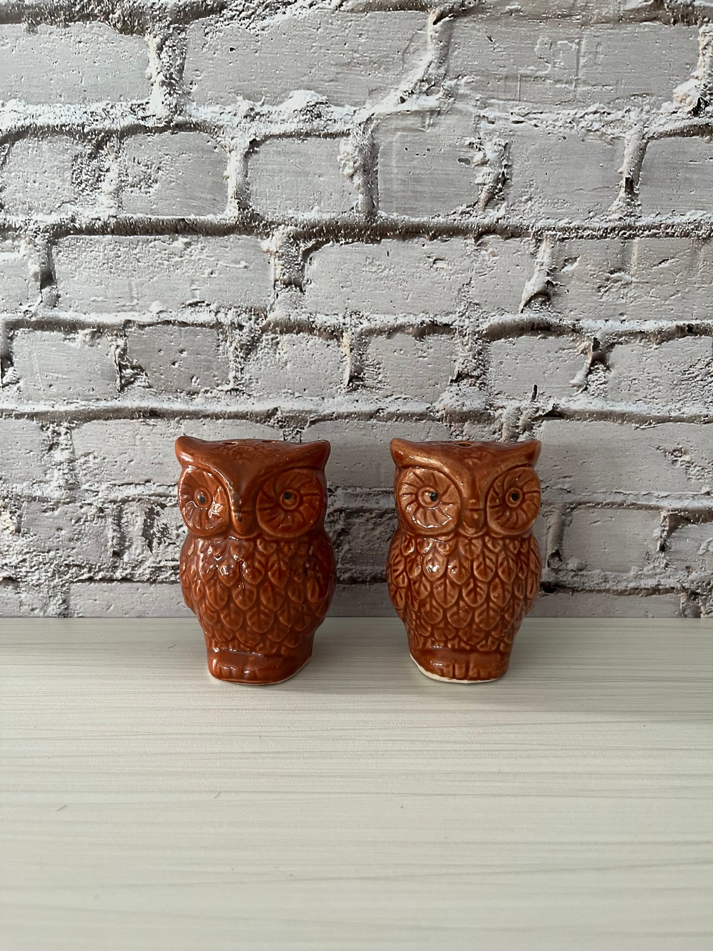 MCM Vintage Harvest Hues Medium Brown Owl Salt & Pepper Shakers