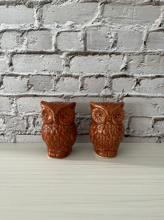 MCM Vintage Harvest Hues Medium Brown Owl Salt & Pepper Shakers