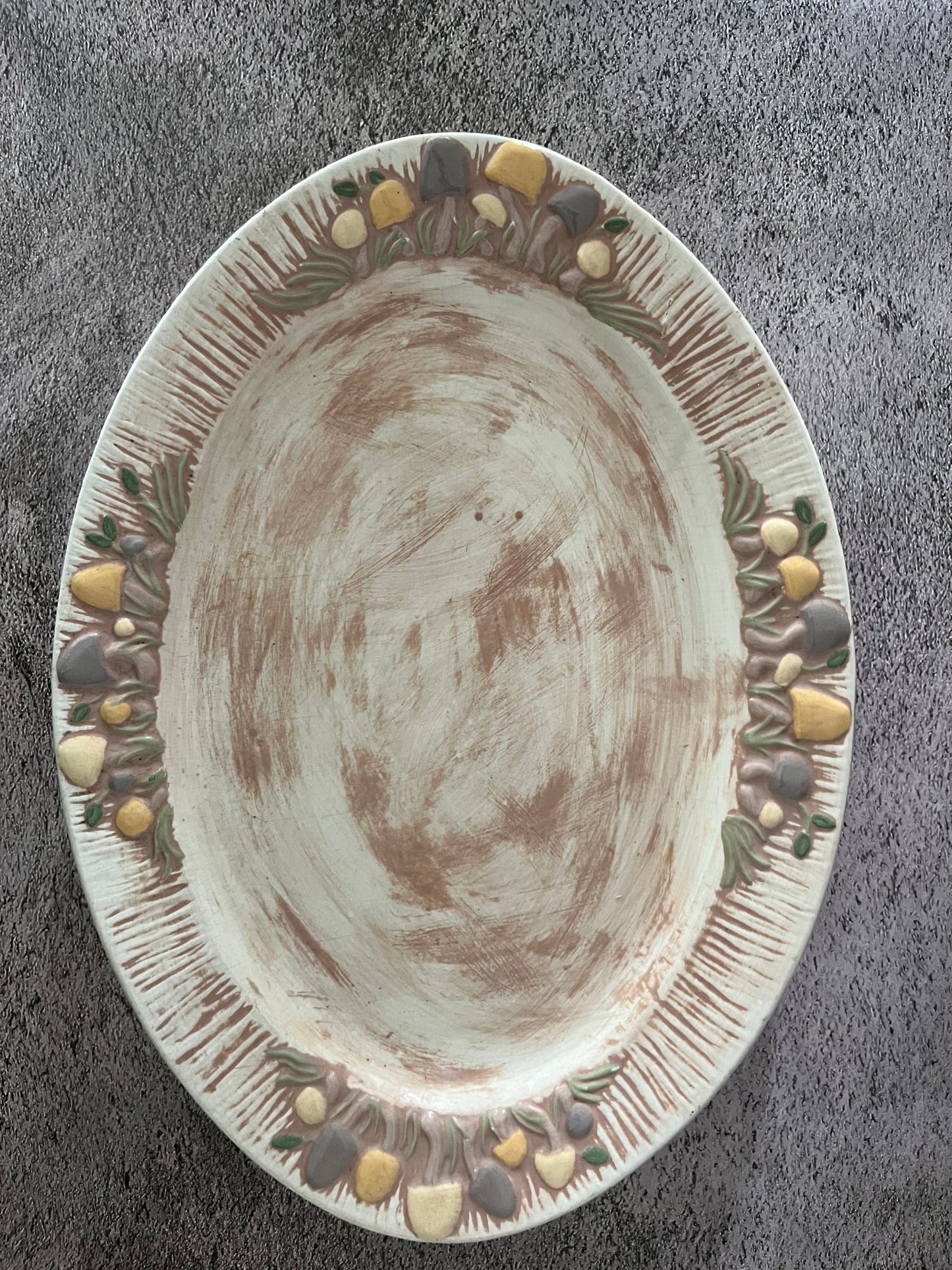 Vintage 1970s Hand-Painted Arnels Oval Mushroom Serving Platter -