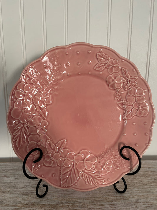 Vintage Bordallo Pinheiro Ingrid Pink Majolica Dinner Plate - Made in Portugal