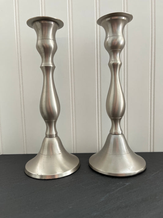 Classic Pewter-Style Taper Candle Holders Set 9”