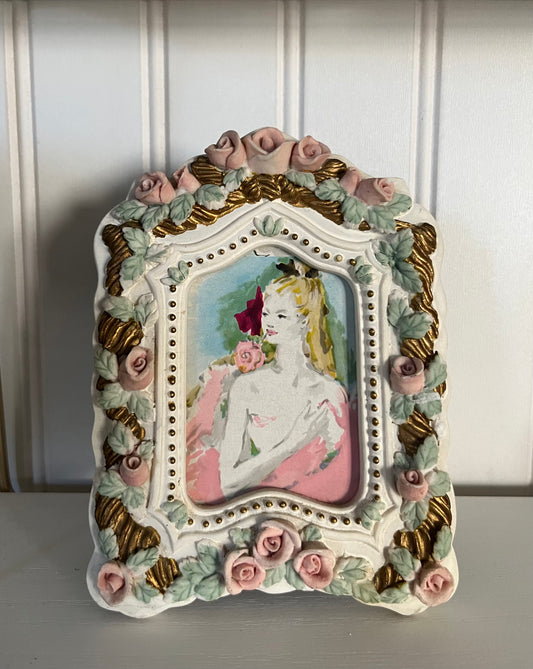 Vintage Mid Century Capodimonte Style Ceramic Roses Frame