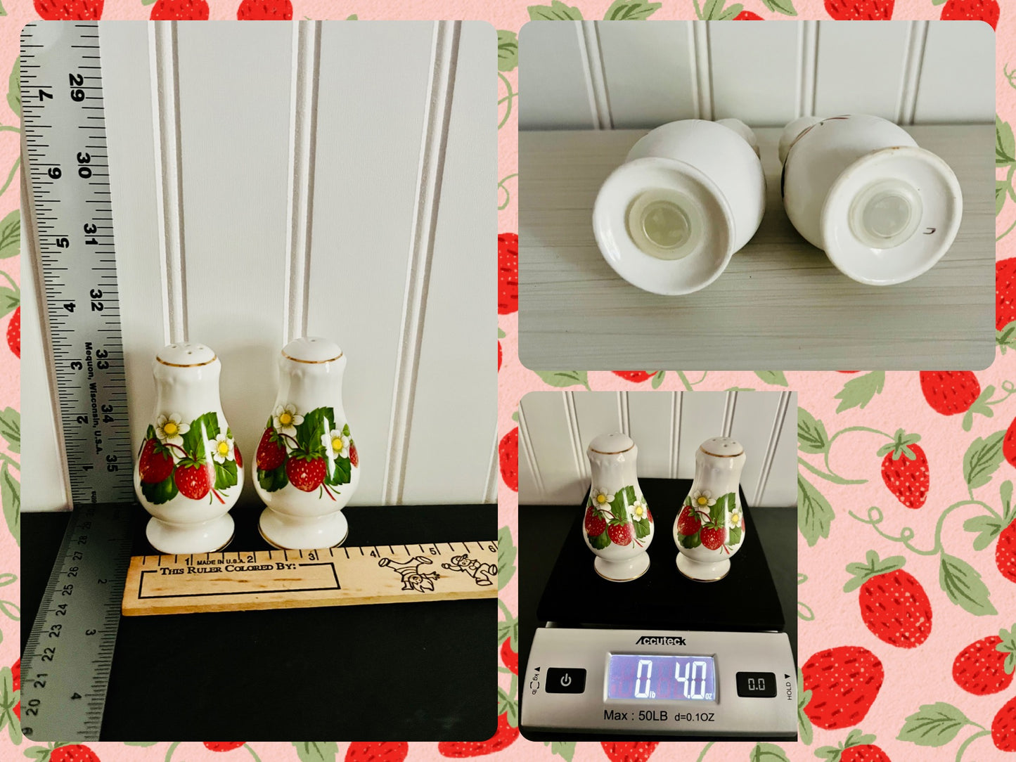 1980’s Cottagecore, Vintage Royal Grafton Salt & Pepper Shakers - Fine English Bone China, Strawberries & Flowers