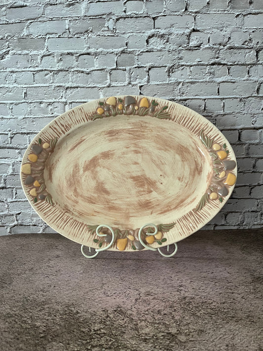 Vintage 1970s Hand-Painted Arnels Oval Mushroom Serving Platter -