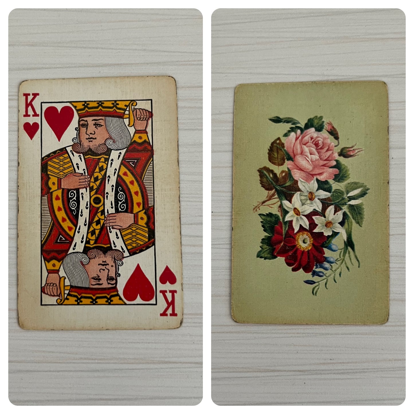 Vintage Gold Color Frame with Oval Opening - Antique Playing Card with Roses Bouquet Design