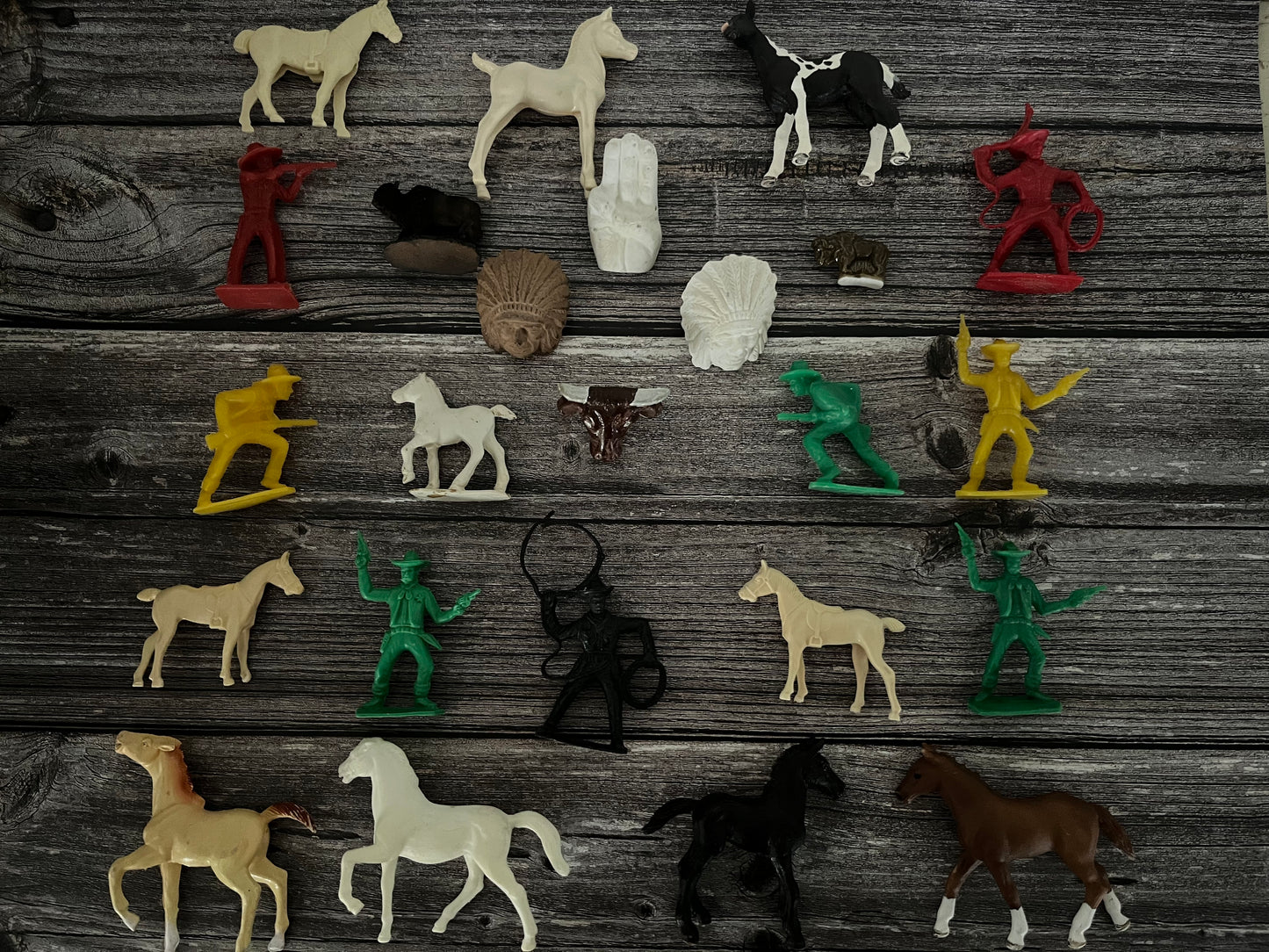 (8) Eight 1960’s Vintage Buckeroo Cowboys Vintage Tim-Mee Toy Co. 3" Cowboys Red Yellow Green