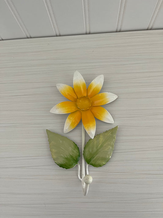 Vintage Toleware Metal Flower Hook - Retro Seventies Daisy Design