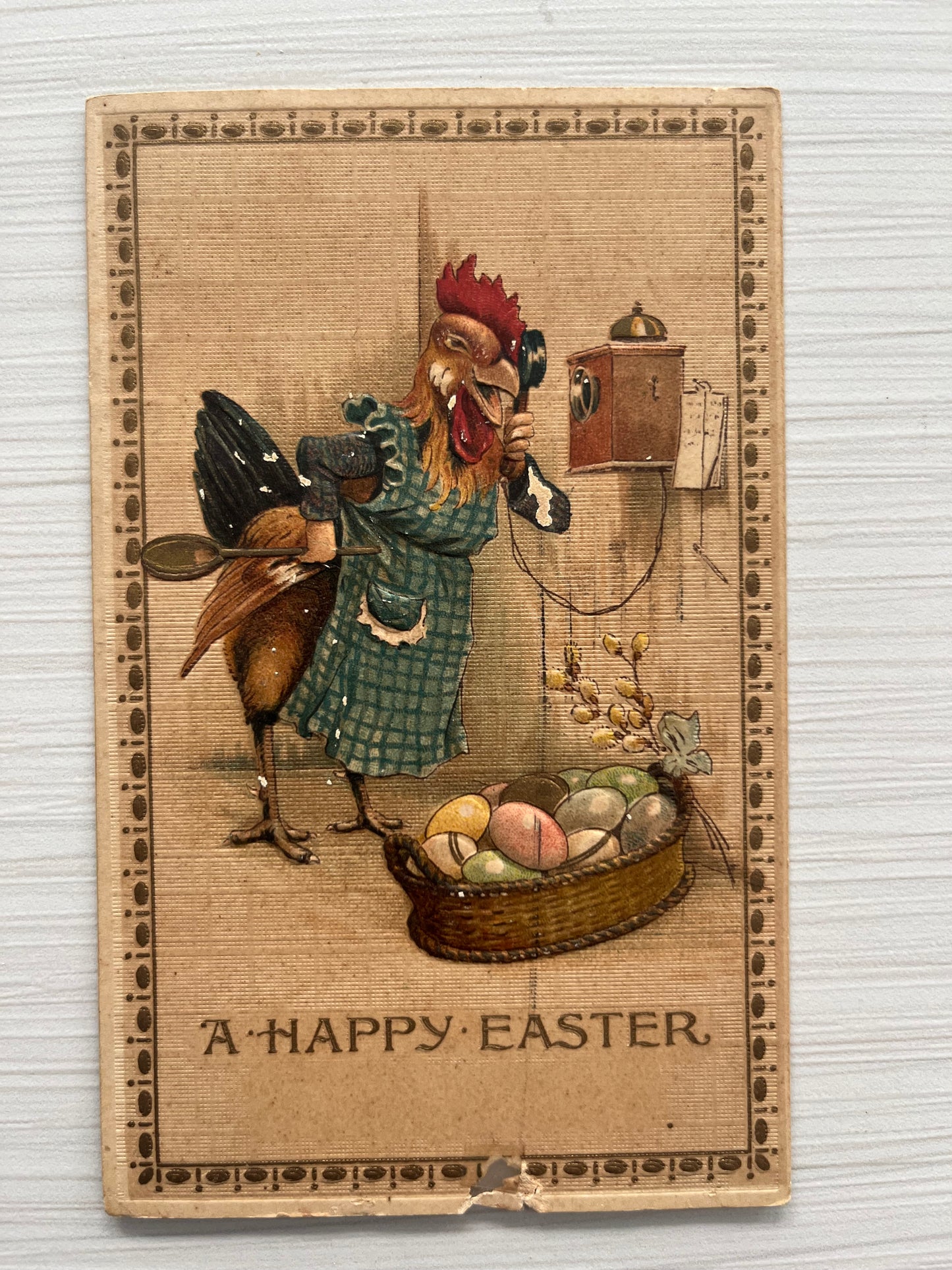 Charming Antique Easter Postcards in Vintage Wood Frames - Set of 3