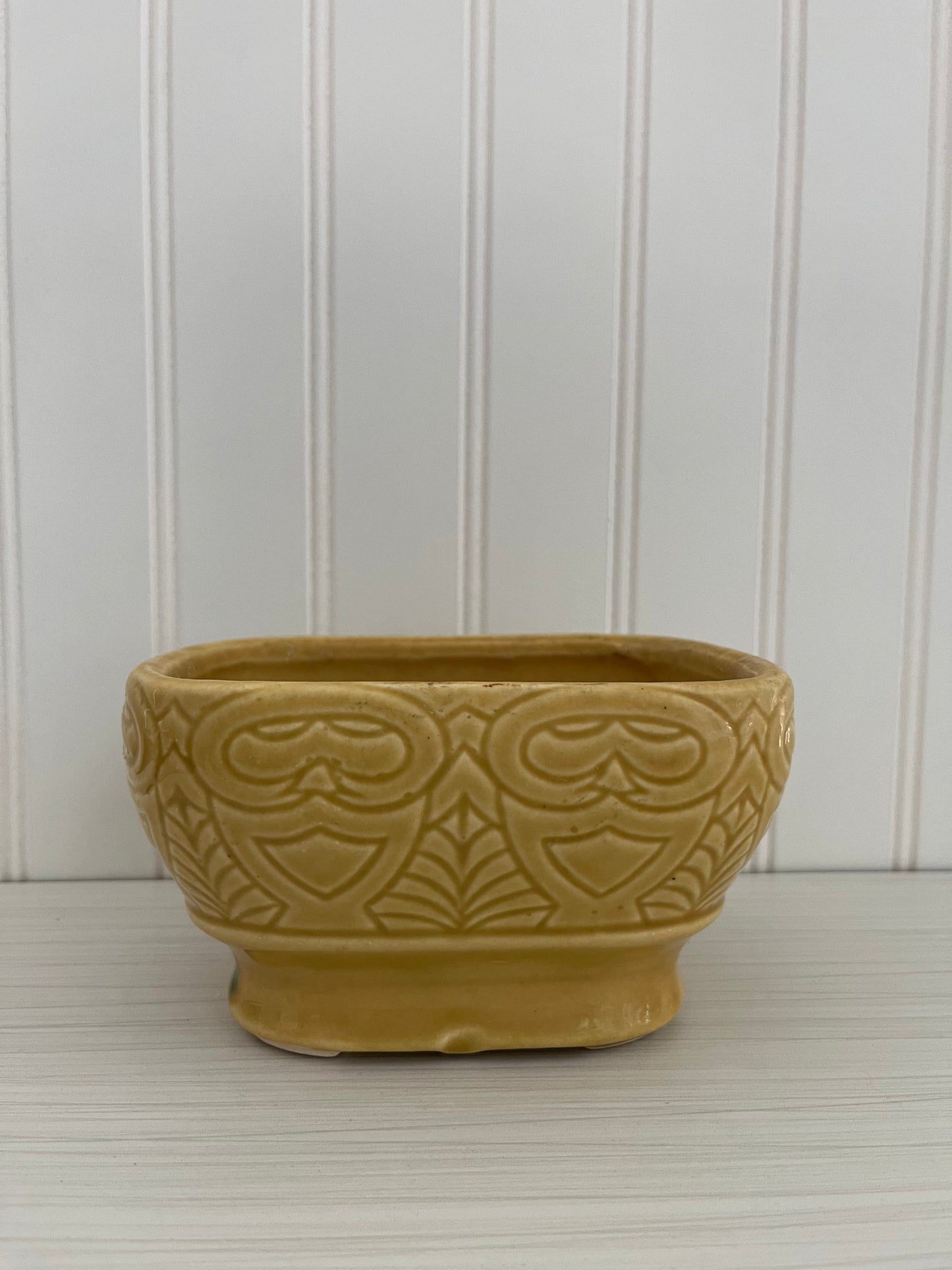 Vintage Art Deco MCM Mustard Yellow Pottery Pedestal Planter