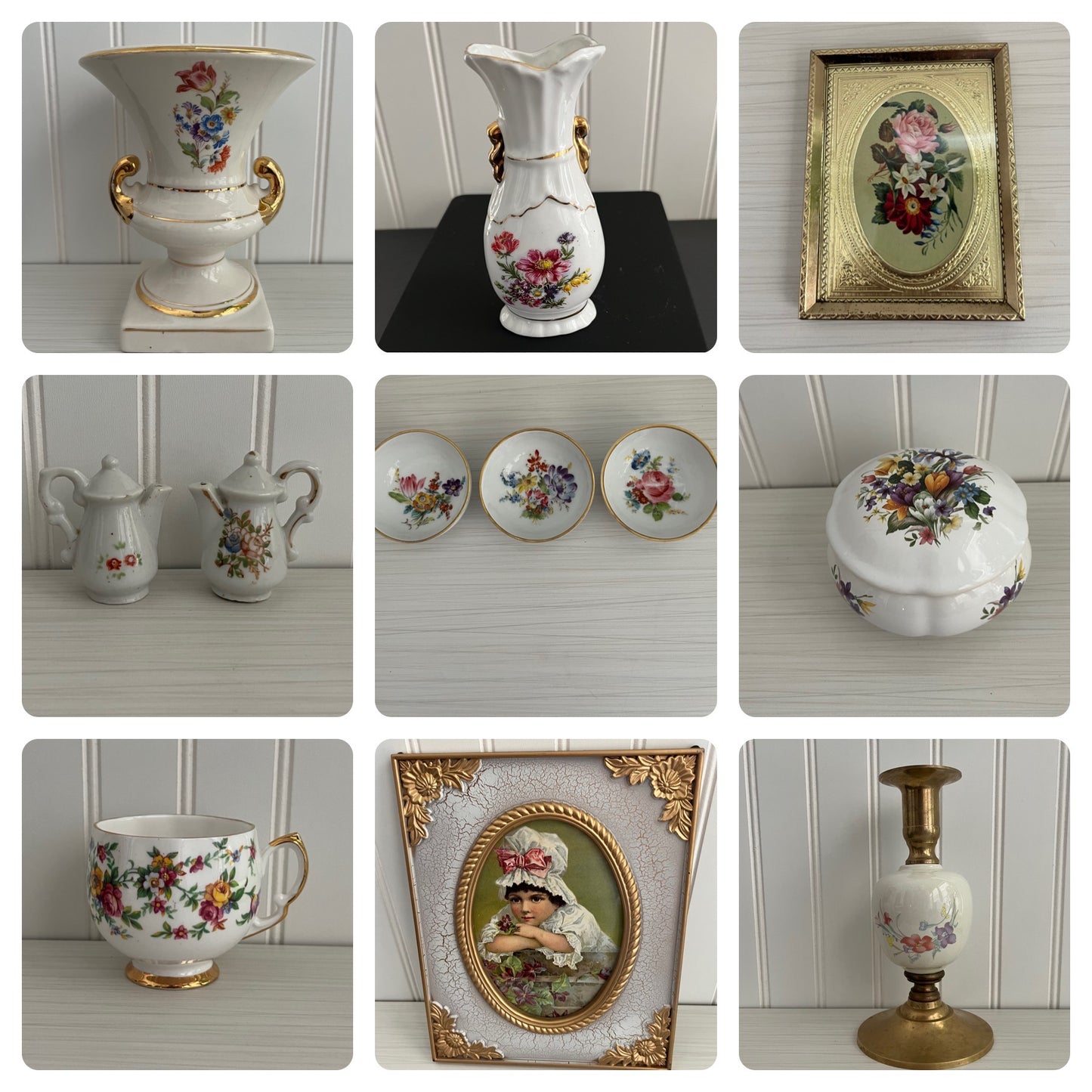 Beautiful Circa 1980’s Vintage Kaiser W. Germany Floral Bouquet White Porcelain Trinket Dishes (Set of 3) with Gold Trim – 3” – 7oz