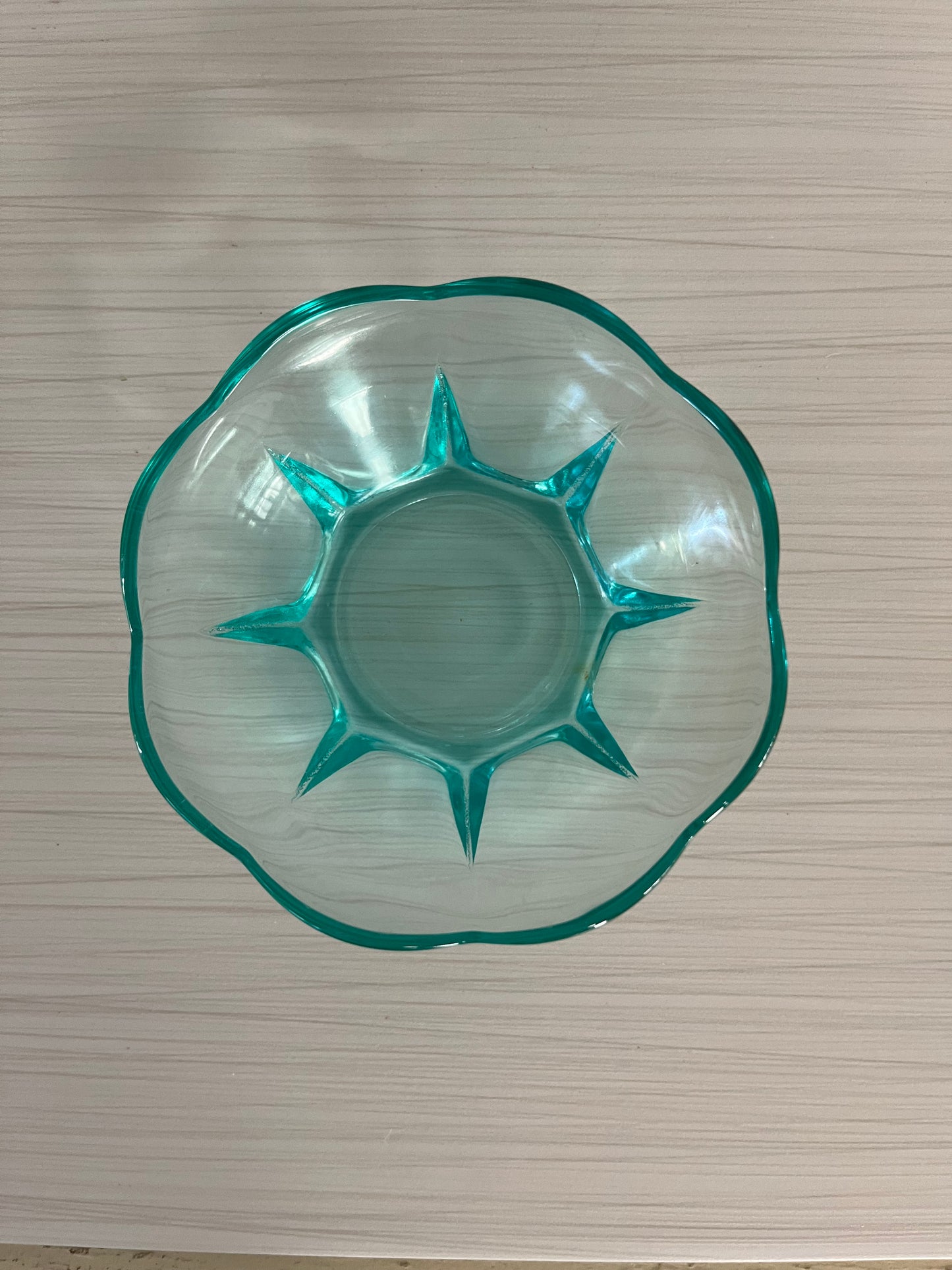 Vintage 1960s Anchor Hocking Swedish Capri Blue Green Small Scalloped Glass Bowl