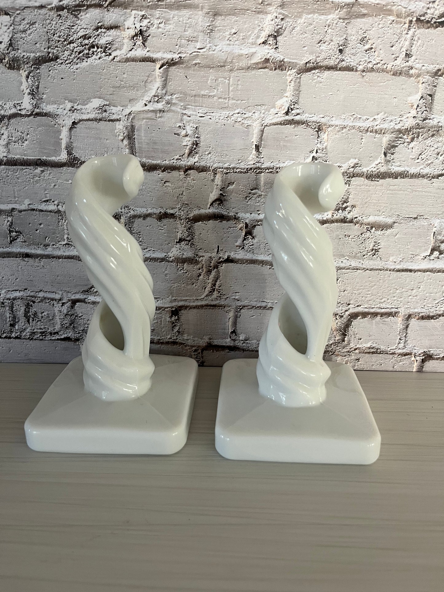 Mid-Century 1950s Westmoreland Lotus Spiral Milk Glass Candle Holders – Set of 2